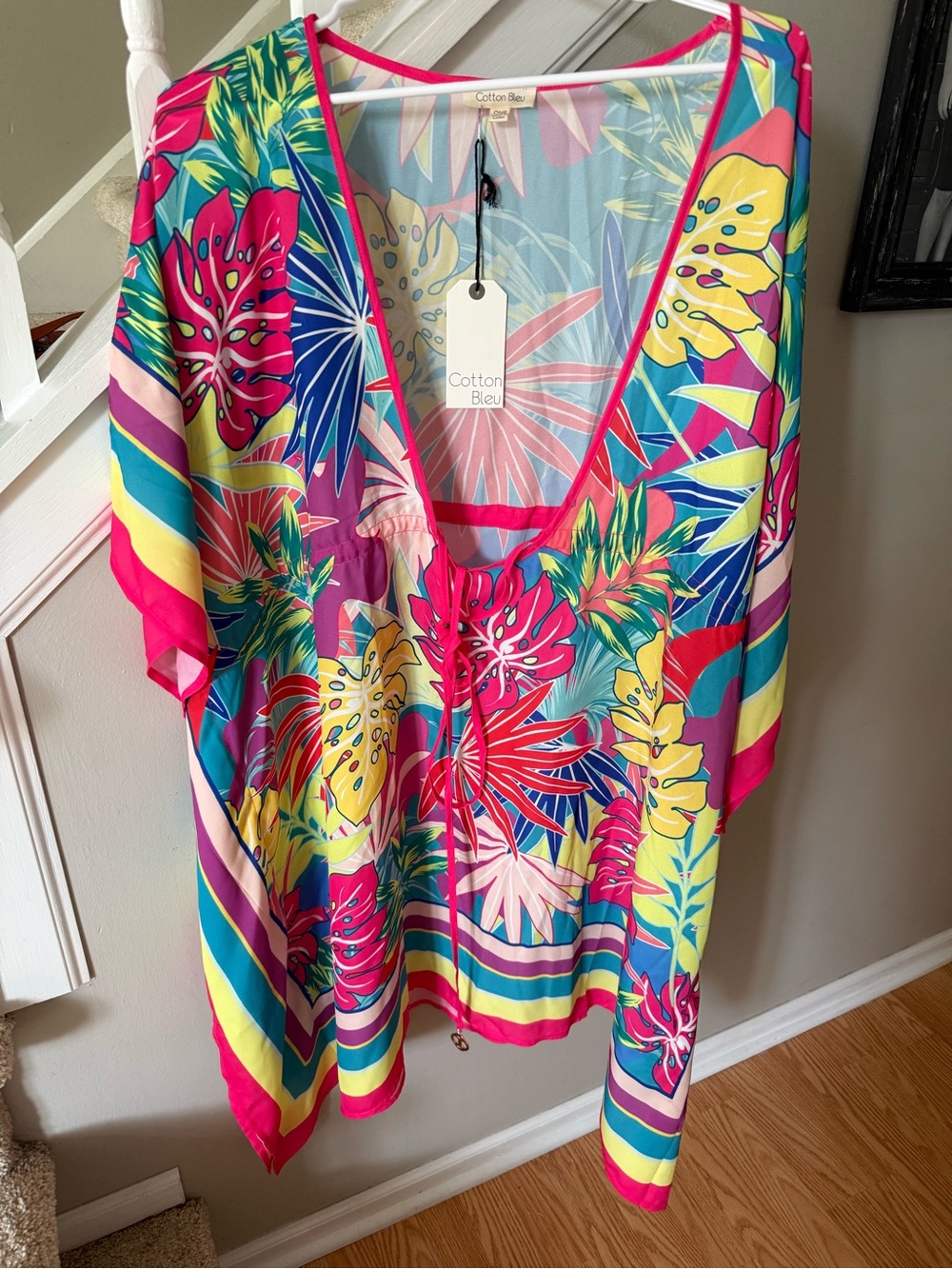 Cotton Bleu Tropical Floral Swim Coverup in Pink Multi